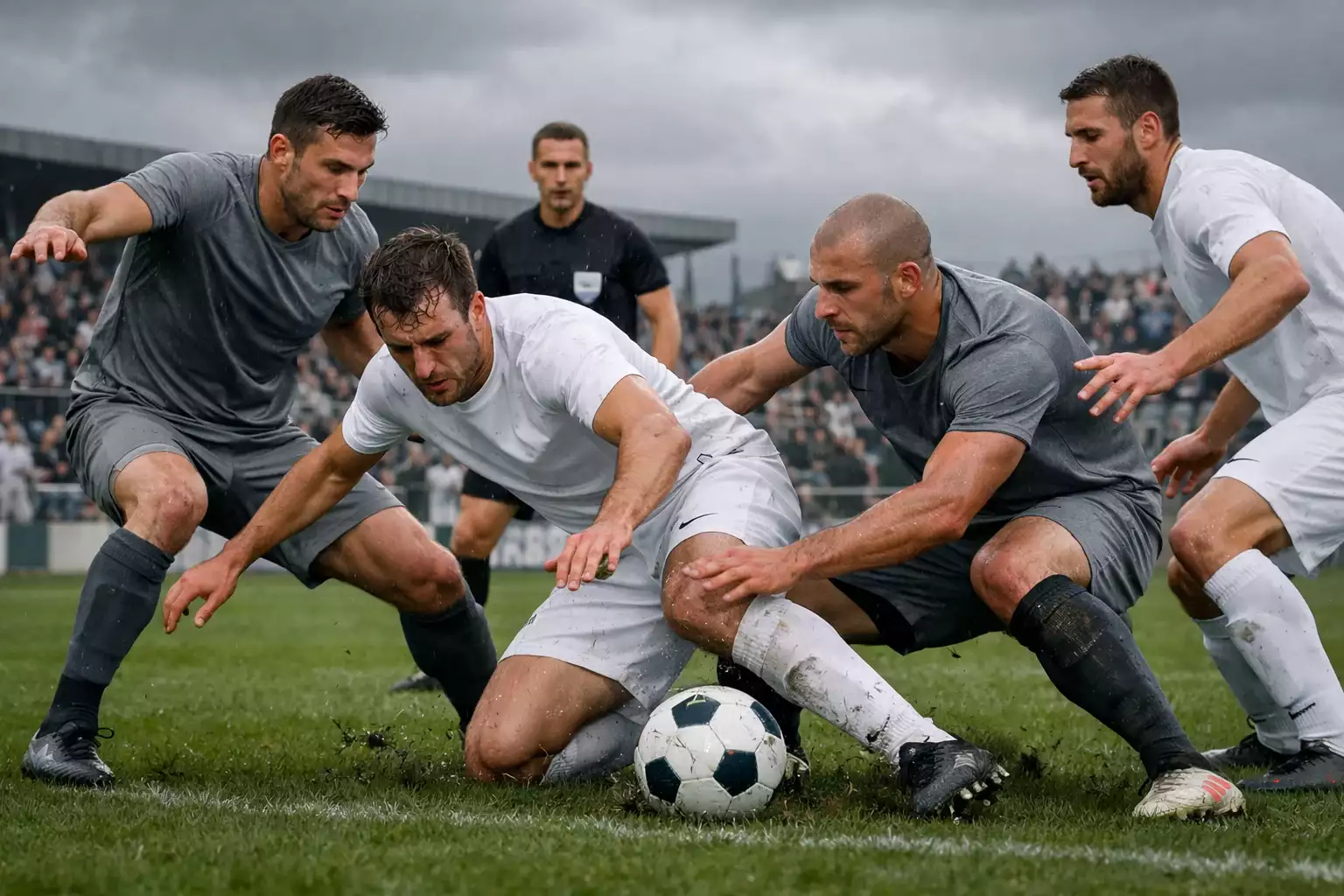 Giocatori di una squadra di Serie A in difficolt&agrave; durante una partita decisiva